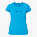 Camiseta com estampa frontal de texto minimalista apresentando a palavra "OBSIGNO" em um estilo simples e moderno.