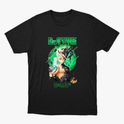 Camiseta com estampa frontal de personagem anime segurando um frasco, envolto em elementos científicos e letras "Dr. Stone" acima e "E=MC²" abaixo.