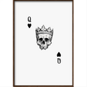 Quadro com estampa frontal de uma caveira adornada por uma coroa detalhada, acompanhada pelas letras "Q" e símbolos de coração e espadas.
