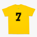 Camiseta com estampa frontal de escudo com a sigla "CBF" e estampa traseira de número grande "6" em estilo tridimensional.