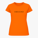 Camiseta com estampa frontal de texto minimalista apresentando a palavra "OBSIGNO" em um estilo simples e moderno.