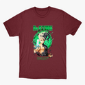 Camiseta com estampa frontal de personagem anime segurando um frasco, envolto em elementos científicos e letras "Dr. Stone" acima e "E=MC²" abaixo.