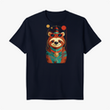 Camiseta com estampa frontal de um panda estilizado usando óculos e roupas coloridas, ornado com padrões geométricos e elementos circulares.
