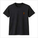 Camiseta com estampa frontal de um pequeno retrato estilizado, detalhado com traços precisos, apresentando uma figura humana em perfil voltada para a direita.