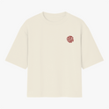 Camiseta com estampa frontal de "HOPE" estilizado em letras justapostas e estampa traseira com frases misturando palavras em formato de ampulheta.