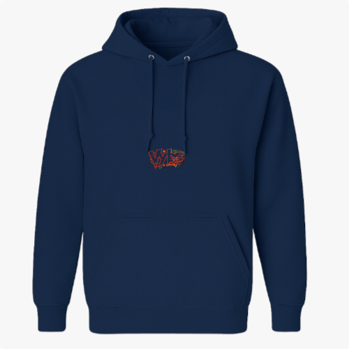Moletom com estampa frontal de letras estilizadas sobrepostas, detalhadas com contornos que destacam o design gráfico vibrante e chamativo.