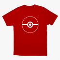 Camiseta com estampa frontal de um círculo com uma linha horizontal ao centro, detalhado com um círculo menor no meio, lembrando um design geométrico.