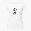 Camiseta com estampa frontal de desenho minimalista, mostrando um rosto humanizado em linhas pretas fluidas, transmitindo simplicidade e estilo moderno.