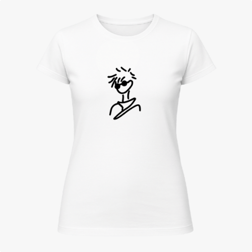 Camiseta com estampa frontal de desenho minimalista, mostrando um rosto humanizado em linhas pretas fluidas, transmitindo simplicidade e estilo moderno.