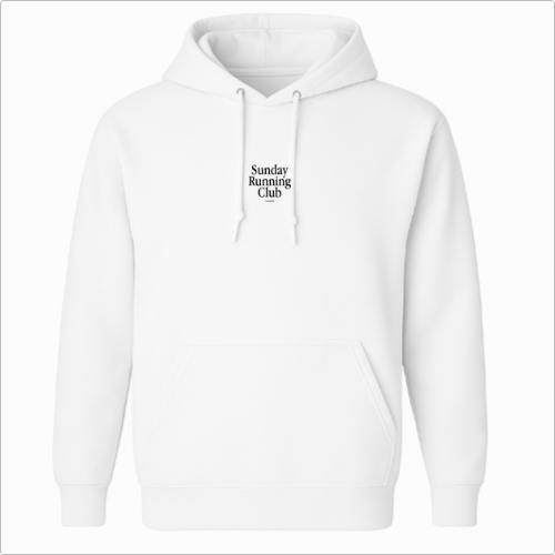 Moletom com estampa frontal de texto simples "Sunday Running Club" no peito e estampa traseira maior com o mesmo texto com adicional "ninexproject".