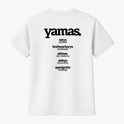 Camiseta com estampa frontal de "satya verdade" e estampa traseira de lista vertical com "yamas", incluindo termos como "satya", "brahmacharya" e outros significados.