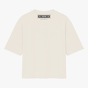 Camiseta com estampa traseira de duas linhas, onde se lê "VOID" cercado por dois círculos, e abaixo "INFINITY", em fonte clara e estilizada.