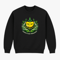 Moletom com estampa frontal de um coração sorridente amararelo cercado por folhas estilizadas, acompanhado da frase "ELEVATE YOUR FREQUENCY" em destaque.