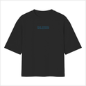 Camiseta com estampa frontal de texto "OLD SCHOOL WORSHIP" e estampa traseira de figura clássica tocando lira, com texto "OLD SCHOOL WORSHIP".