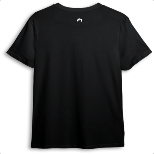 Camiseta com estampa frontal de texto pequeno "ninesproject" no centro e estampa traseira de um logotipo minimalista perto da gola.