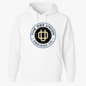 Moletom com estampa frontal de emblema redondo "THE OBS UNION" ao redor de um símbolo central estilizado e o texto "OBSIGNO CO." na parte inferior.