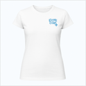 Camiseta com estampa frontal de "LIZZYE CORP" acompanhada de um pequeno símbolo abaixo e estampa traseira de uma cruz pixelada destacada.