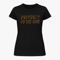 Camiseta com estampa frontal de texto "PROPERTY OF NO ONE" em padrão de estampa animal, proporcionando um efeito selvagem e marcante ao design.