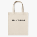 Ecobag com estampa frontal de frase "SON OF THE KING" em letras maiúsculas, apresentando um design simples e direto que destaca a mensagem central.