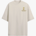 Camiseta com estampa frontal de coroa estilizada e texto "A Fênix Asiática (Fenghuang)" e estampa traseira de fênix entre nuvens e chamas sob a lua.