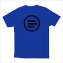Camiseta com estampa frontal de um círculo contendo três barras horizontais e uma delas com um detalhe de mordida no canto superior esquerdo.