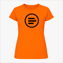 Camiseta com estampa frontal de círculo emoldurando três linhas horizontais, uma delas com pequeno detalhe misterioso, criando um símbolo enigmático.