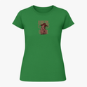 Camiseta com estampa frontal de caveira com chapéu de cowboy e chifres, acompanhada da palavra "Cowgirl" duas vezes e inscrição "Keep Messin".