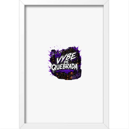Quadro com estampa central de "Vibe de Quebrada" em estilo grafite, com detalhes urbanos e manchas artísticas envolvendo o texto em destaque.