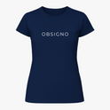Camiseta com estampa frontal de texto minimalista apresentando a palavra "OBSIGNO" em um estilo simples e moderno.
