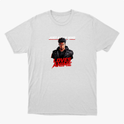 Camiseta com estampa frontal de personagem masculino estilizado usando jaqueta e texto "Just A Guy Who Loves Anime" em destaque.