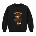 Moletom com estampa frontal de menino em chapéu de cowboy montado em dragão preto ao lado de um barril, acompanhado da frase "PRA CIMA DA LATA".
