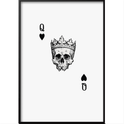 Quadro com estampa frontal de uma caveira adornada por uma coroa detalhada, acompanhada pelas letras "Q" e símbolos de coração e espadas.