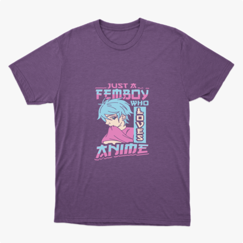 Camiseta com estampa frontal de personagem ilustrado em estilo anime com cabelo azul, vestindo camisa e texto impactante sobre amor por anime.