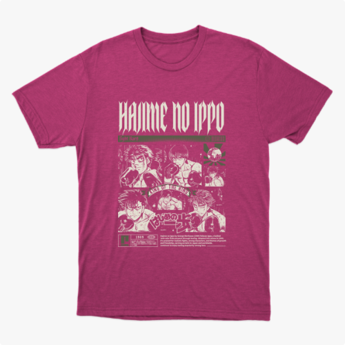 Camiseta com estampa frontal de quadrinhos ilustrados em cenas de luta, com personagens desenhados em estilo mangá, acompanhados por textos estilizados.