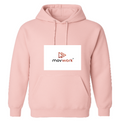 Moletom com estampa frontal de logotipo estilizado com setas e texto "movwork" e estampa traseira idêntica ao logotipo frontal.