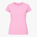 Camiseta com estampa frontal de um discreto logotipo estilizado em fonte moderna.