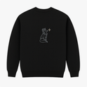 Moletom com estampa frontal de desenho minimalista de raposa vestida com gorro olhando para estrela e estampa traseira ampliada do mesmo desenho.