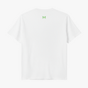 Camiseta com estampa frontal de "Marathon 1908 Londres 42,195 km" e estampa traseira de pequeno símbolo com forma de laço em destaque.