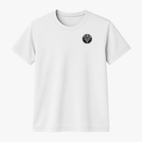 Camiseta com estampa frontal de um pequeno logo circular e estampa traseira de uma águia com asas abertas acima da palavra "LEGIO".