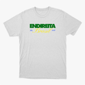 Camiseta com estampa frontal de texto "ENDIRETA" em letras grandes, "Brasil" estilizado abaixo, seguido por "BRL 2026" em menores dimensões.