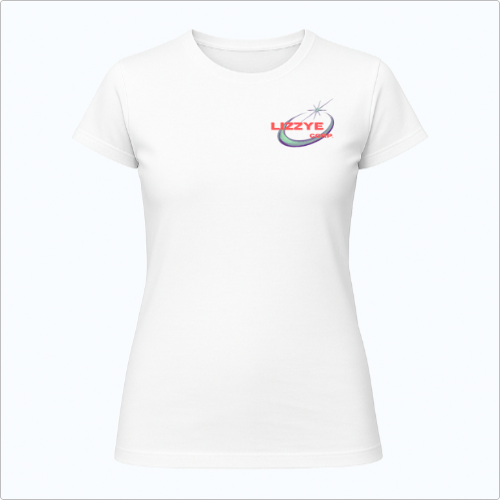 Camiseta com estampa frontal de logo estilizado com elemento circular e detalhes pontiagudos e estampa traseira de esfera central e orbitais entrelaçados.