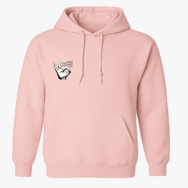 Moletom com estampa frontal de mão fazendo gesto positivo e texto inspirador, e estampa traseira de logotipo "So Fine", citação motivacional e ícone de globo.