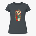 Camiseta com estampa frontal de um panda estilizado em formas geométricas e óculos de sol, com um design moderno composto por linhas e círculos abstratos.