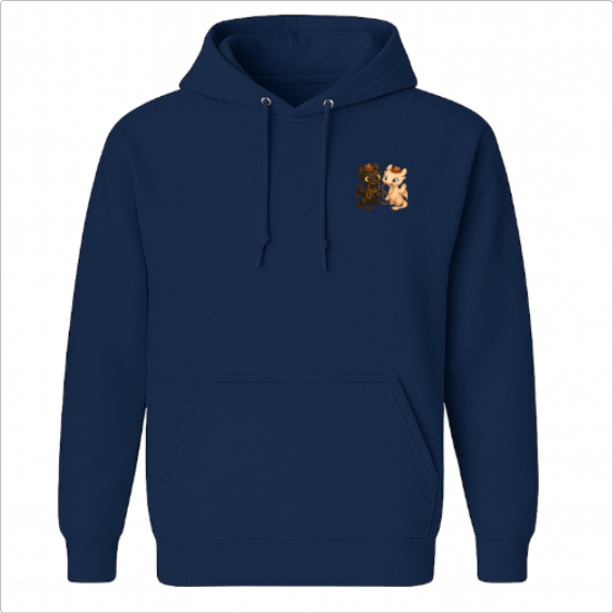 Moletom com estampa frontal de dois dragões estilo cartoon com chapéus de cowboy pequenos e estampa traseira ampliada dos mesmos dragões.