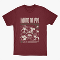 Camiseta com estampa frontal de quadrinhos ilustrados em cenas de luta, com personagens desenhados em estilo mangá, acompanhados por textos estilizados.