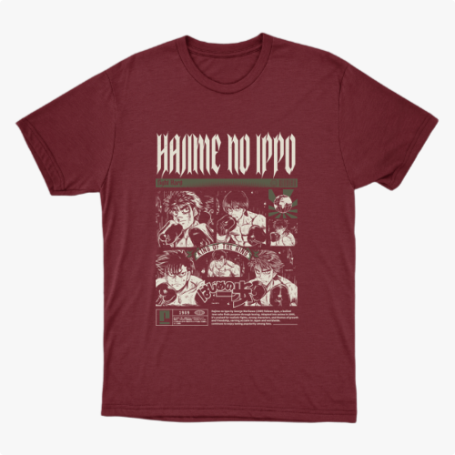 Camiseta com estampa frontal de quadrinhos ilustrados em cenas de luta, com personagens desenhados em estilo mangá, acompanhados por textos estilizados.