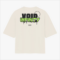 Camiseta com estampa traseira de "VOID INFINITY", estilizada com letras gotejantes, "STREET RACING CLUB" em círculo e "ESTD 2025" logo abaixo.