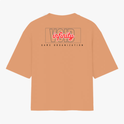 Camiseta com estampa traseira de texto "VOID" e "infinity" em destaque, acompanhado por "GAME ORGANIZATION", evidenciando tema de games.