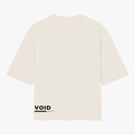 Camiseta com estampa traseira de logotipo "VOID INFINITY" estilizado, com a palavra "VOID" em destaque acima de uma linha horizontal.