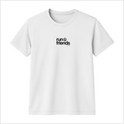 Camiseta com estampa frontal de texto estilizado "run@friends".